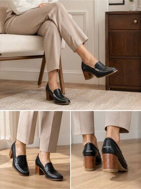 Sperry Black Seaport Penny Loafer Block Heel Pumps Shoes Women’s Size 9